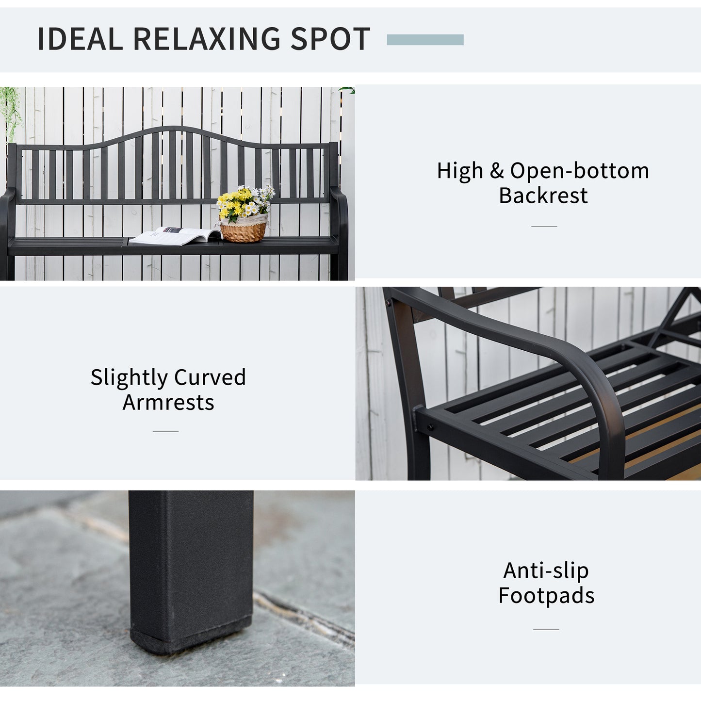 Outsunny Metal Outdoor Bench with Liftable Middle Table, Patio Loveseat, Garden Bench for Garden, Porch, Seats 2â3 People, Black