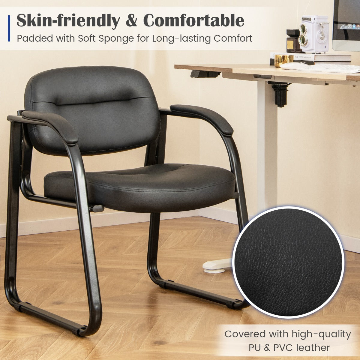 Waiting Room Chair Set of 2 with Sled Base and Padded Arm