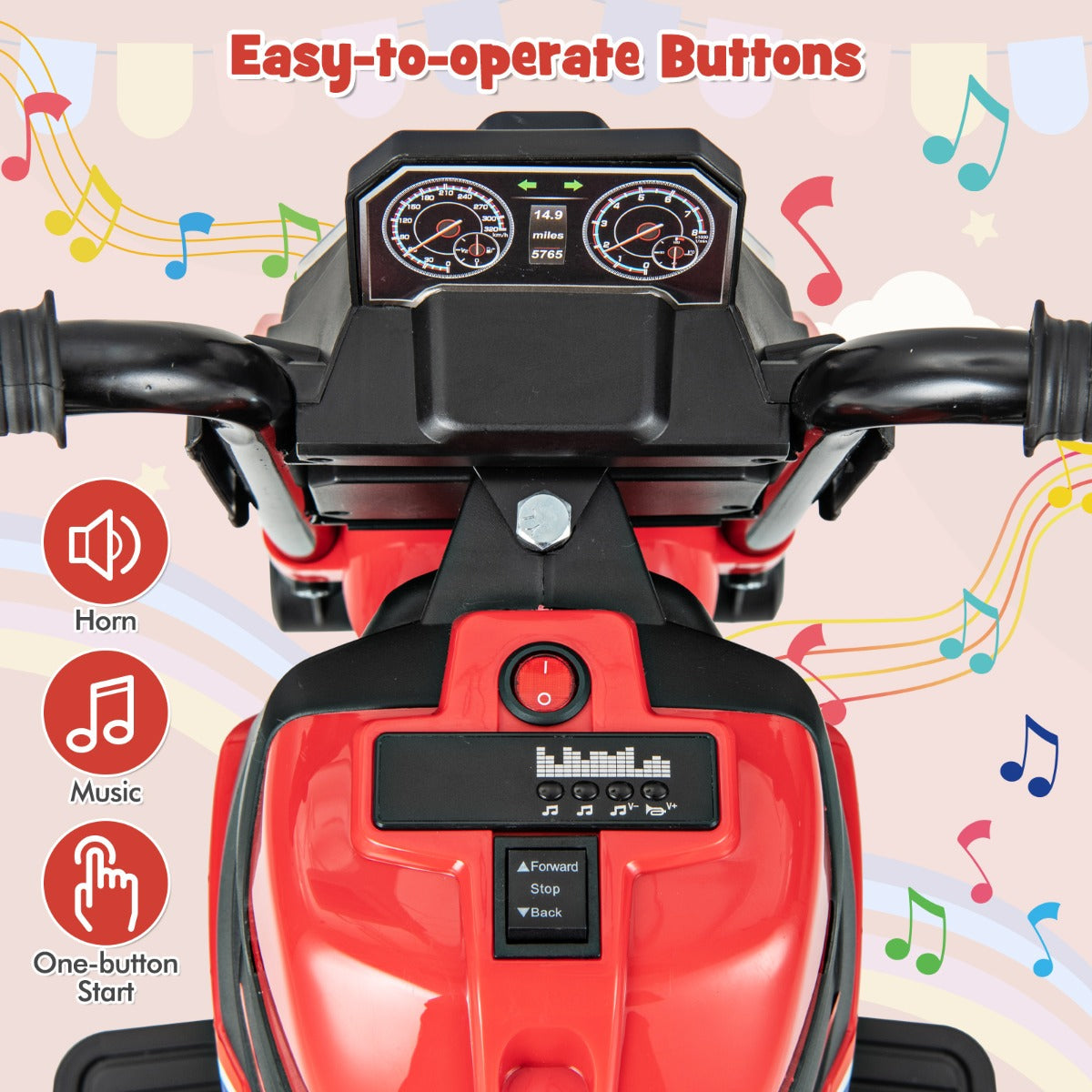 6V Kids Ride-on Motorcycle with 2-wheel/3-wheel Conversion & Detachable Training Wheels-Red