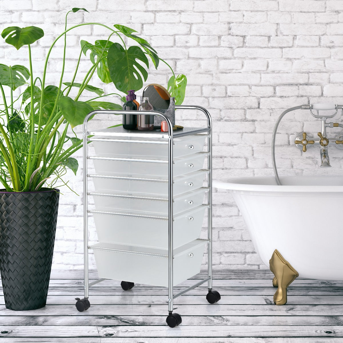 6 Drawers Rolling Storage Cart Organizer-Clear