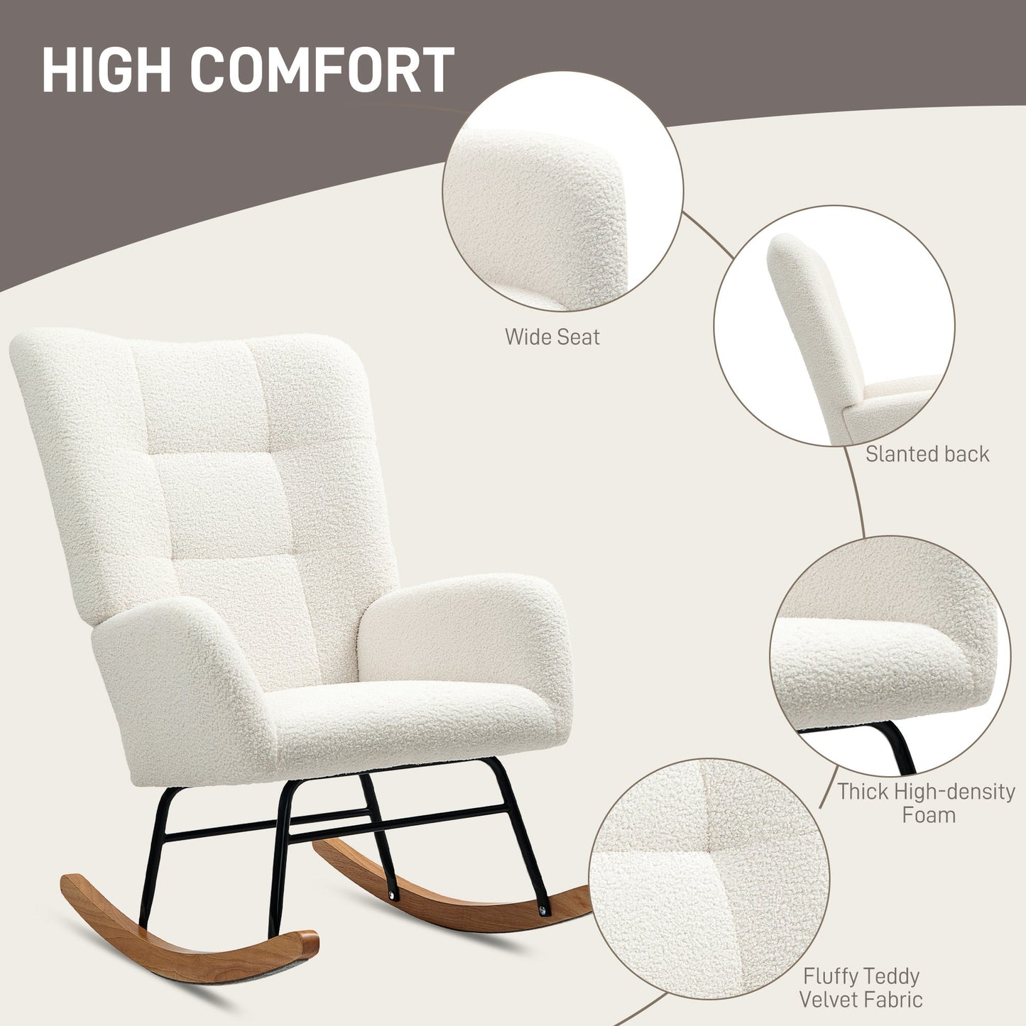 HOMCOM Teddy Fleece Rocking Chair - Cream White