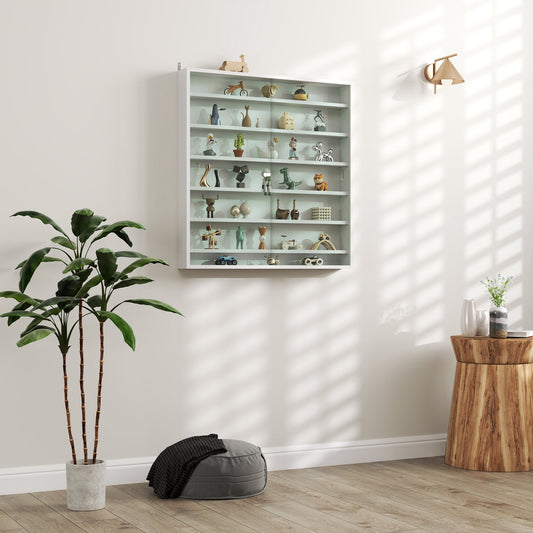 HOMCOM Six Shelf Display Cabinet, with Glass Doors - White