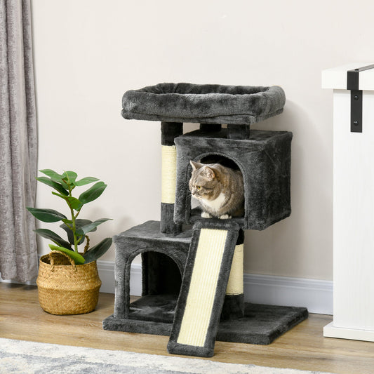 PawHut Cat Tree for Indoor Cats 81cm Cat Scratching Post Scratch Board Kitten Tower Climbing Frame Black
