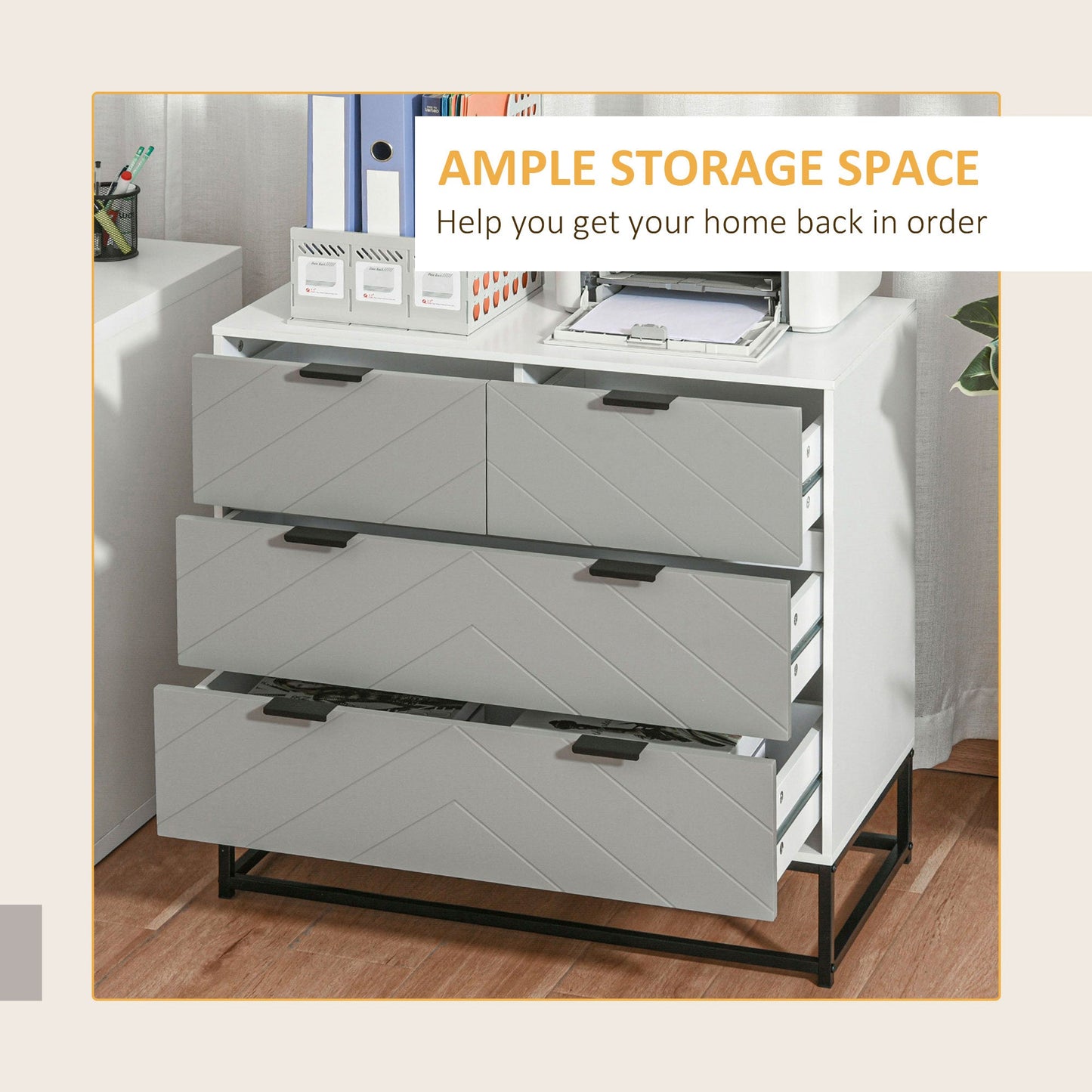 HOMCOM Chest of Drawers with Metal Handles Freestanding Dresser for Bedroom, Living Room