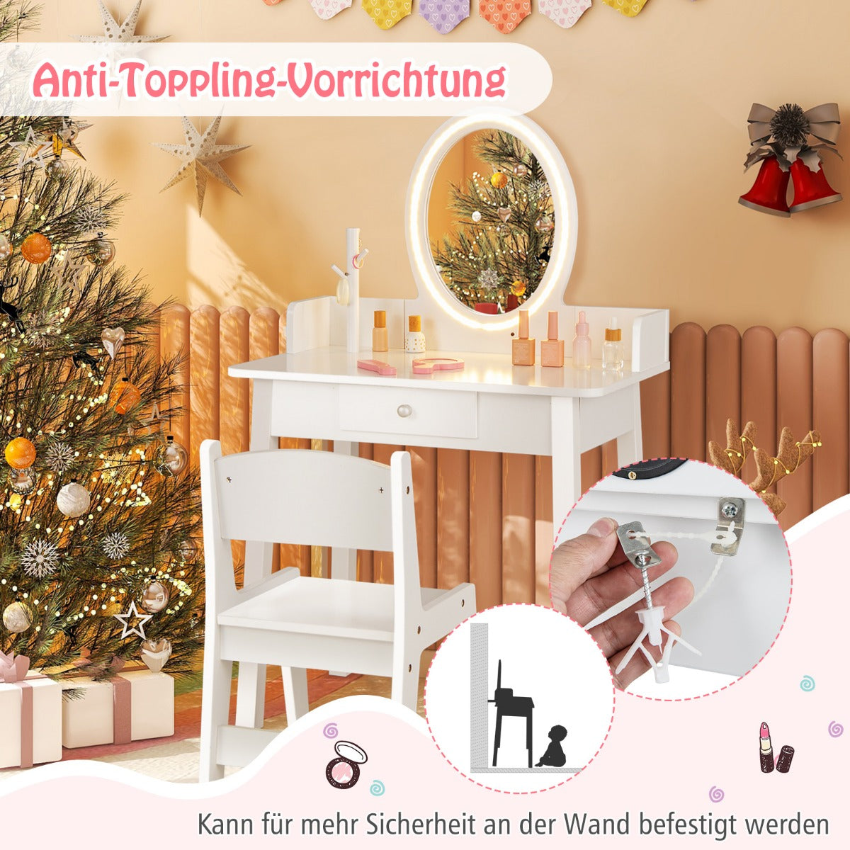Kids Vanity Set with Lighted Mirror-White