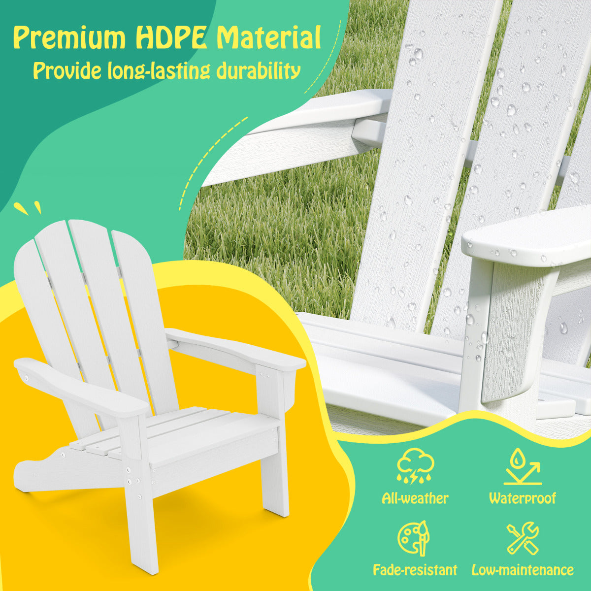 Kids Adirondack Chair All-Weather HDPE Toddler Lawn Chair Set of 2