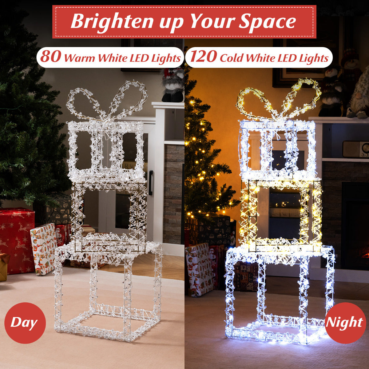 Set of 3 Pre-Lit Christmas Present Box Lights with LED Lights