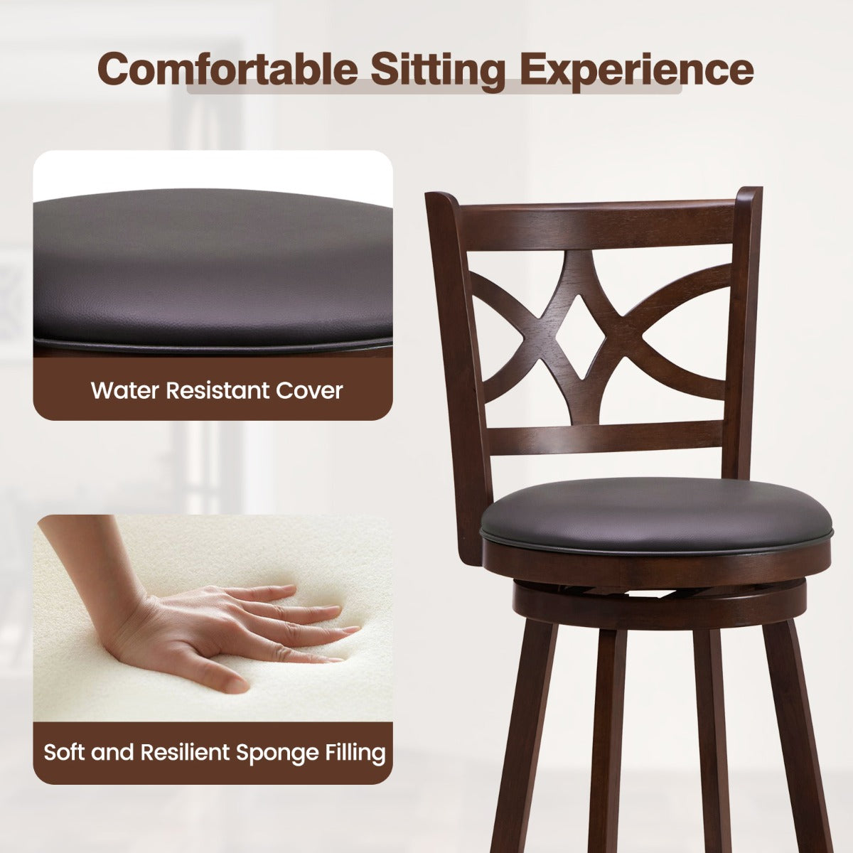 61/74 cm Set of 4 Swivel Counter Height Bar Stools with Backrest and Footrest-74 cm