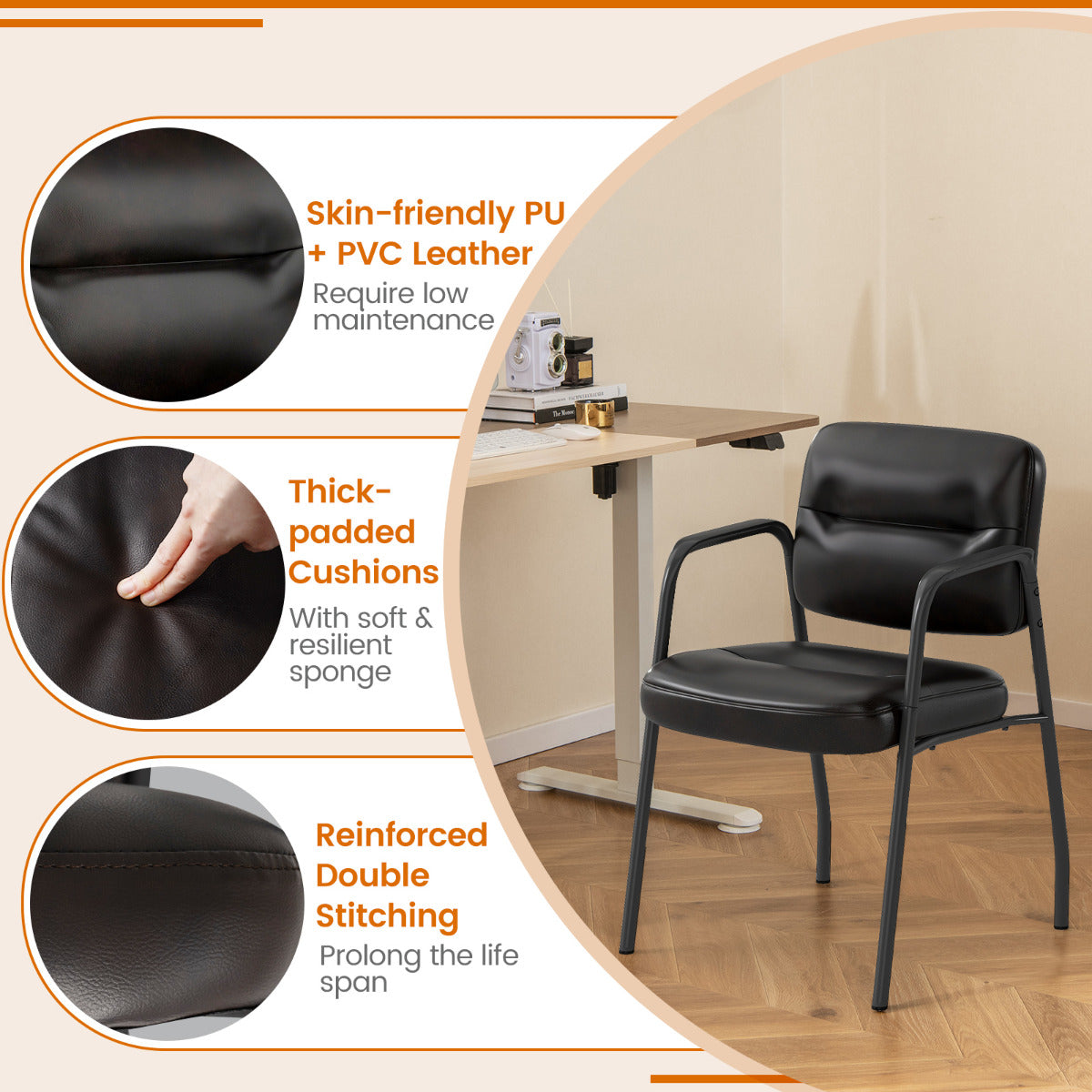 Set of 4 Waiting Room Chairs with Integrated Armrests No Wheels-Brown