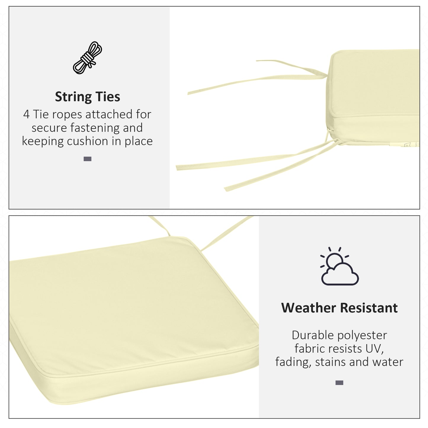 Outsunny Set of 6 Pcs Chair Cushion, 42Lx42Wx5T cm-Cream White