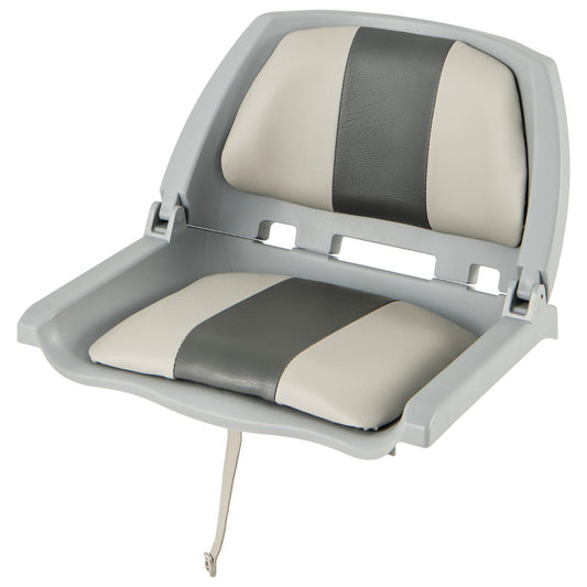 Folding Low Back Boat Seat with Mounting Hardware for Fishing-Grey