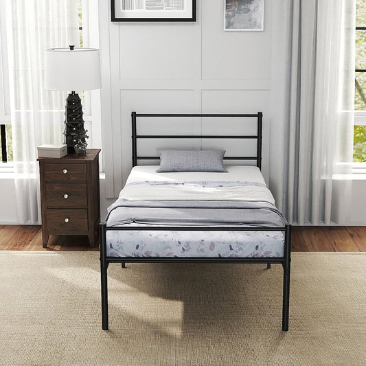 Single Size Modern Bed Frame with Metal Slat Support-Black