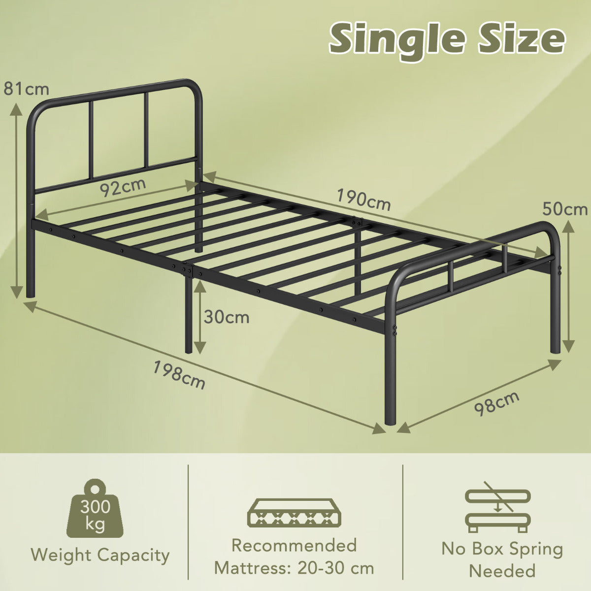 Bed Frame with Headboard and Footboard-Single Size