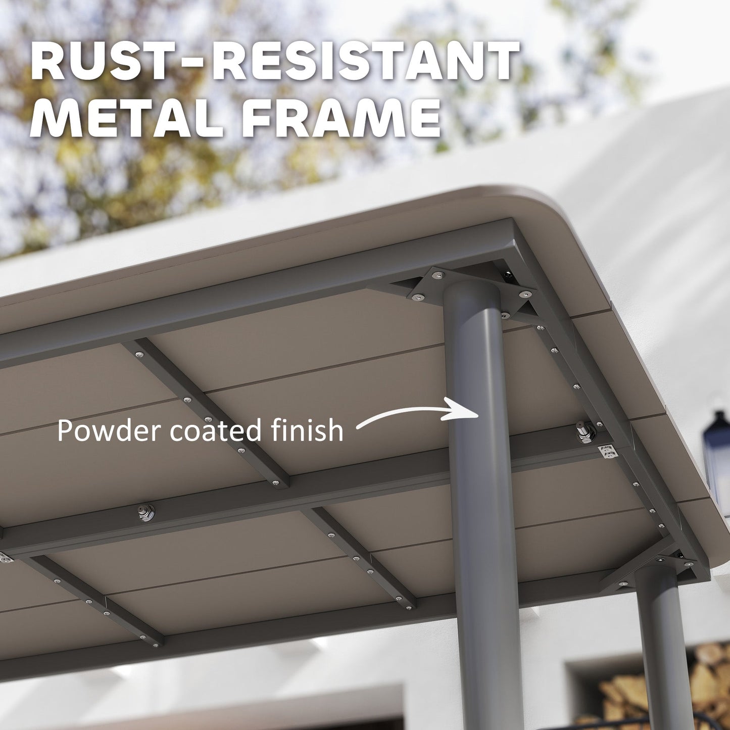 Outsunny Garden Table, Outdoor Dining Table for 6 People, 160 x 90 x 74 cm, with Rust Resistant Metal Frame, WPC Top, for Balcony, Terrace, Dark Grey