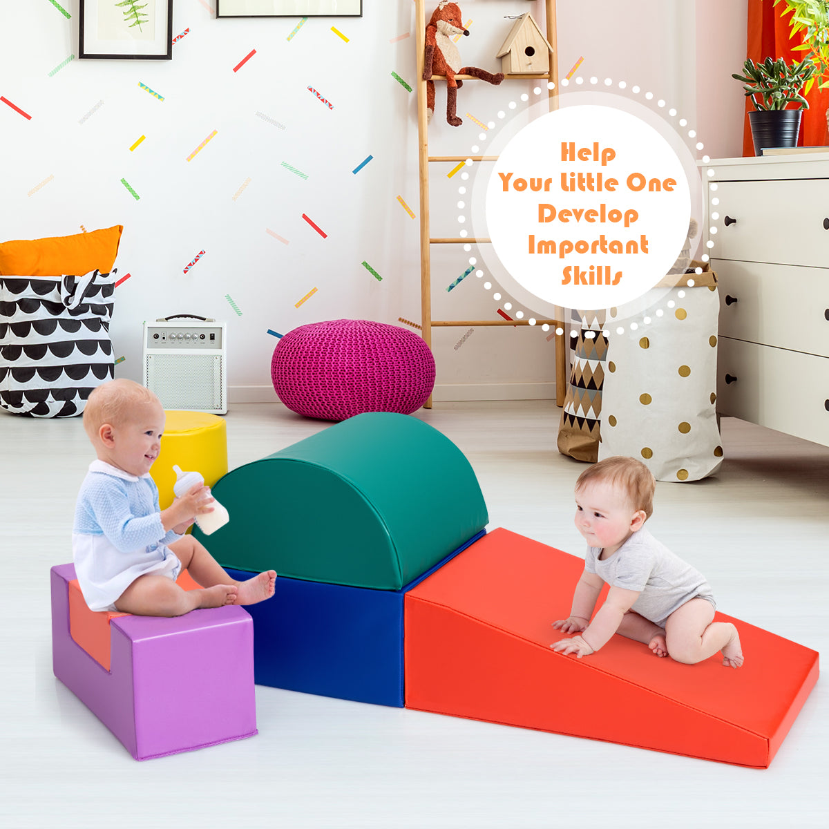 Red 6-Piece Set Foam Blocks for Kids Crawl and Climb