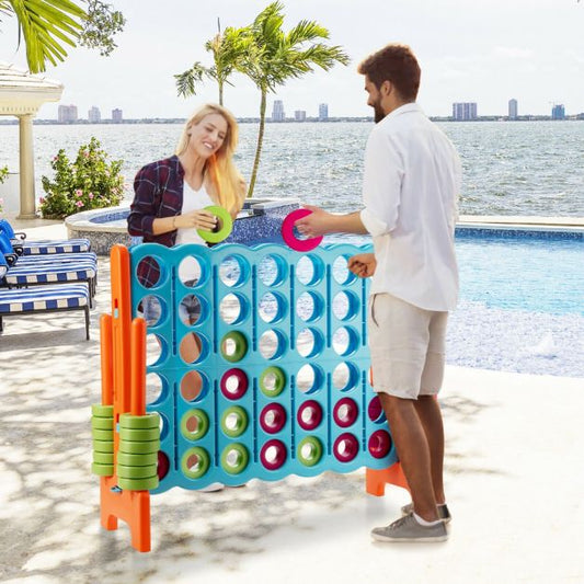 Giant Connect 4 in A Row with 42 Jumbo Rings for Garden & Beach-Orange