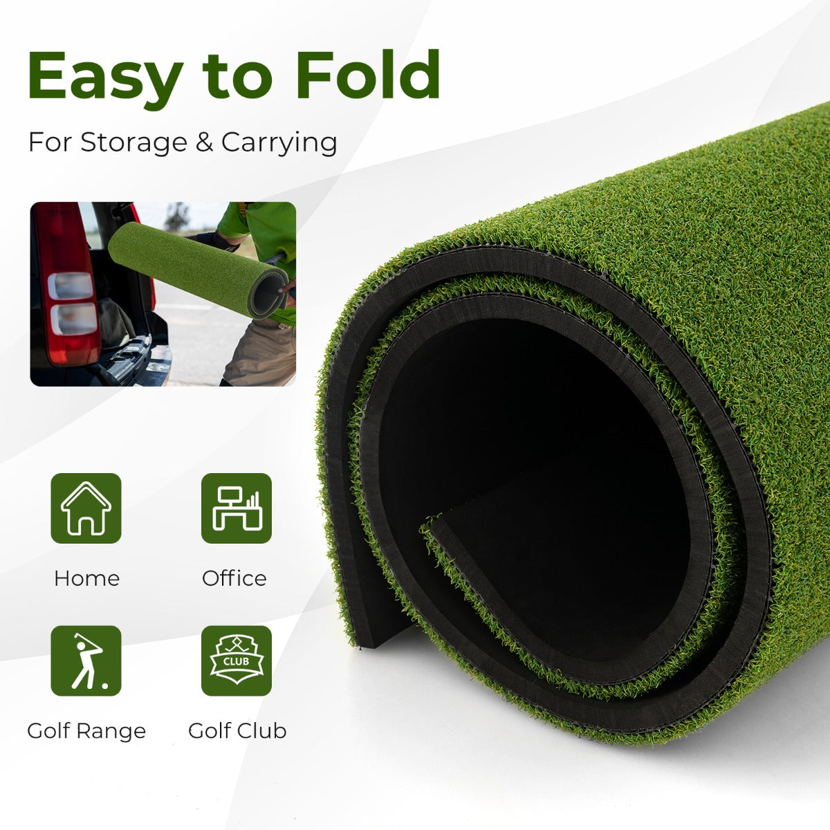 Golf Hitting Mat Includes 2 Rubber Tees and 2 Alignment Sticks-L