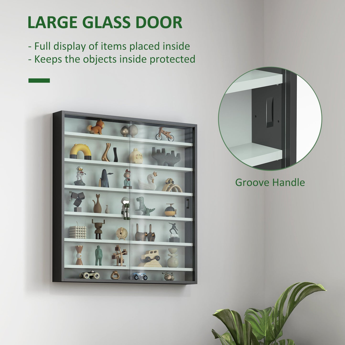 HOMCOM Six Shelf Display Cabinet, with Glass Doors - Black and White