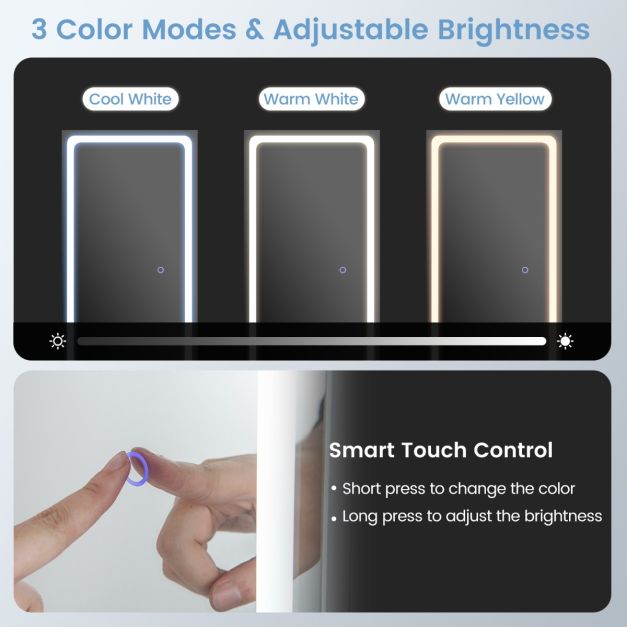 Standing Jewelry Cabinet with LED Lights Lipstick Box and 2 Drawers-White