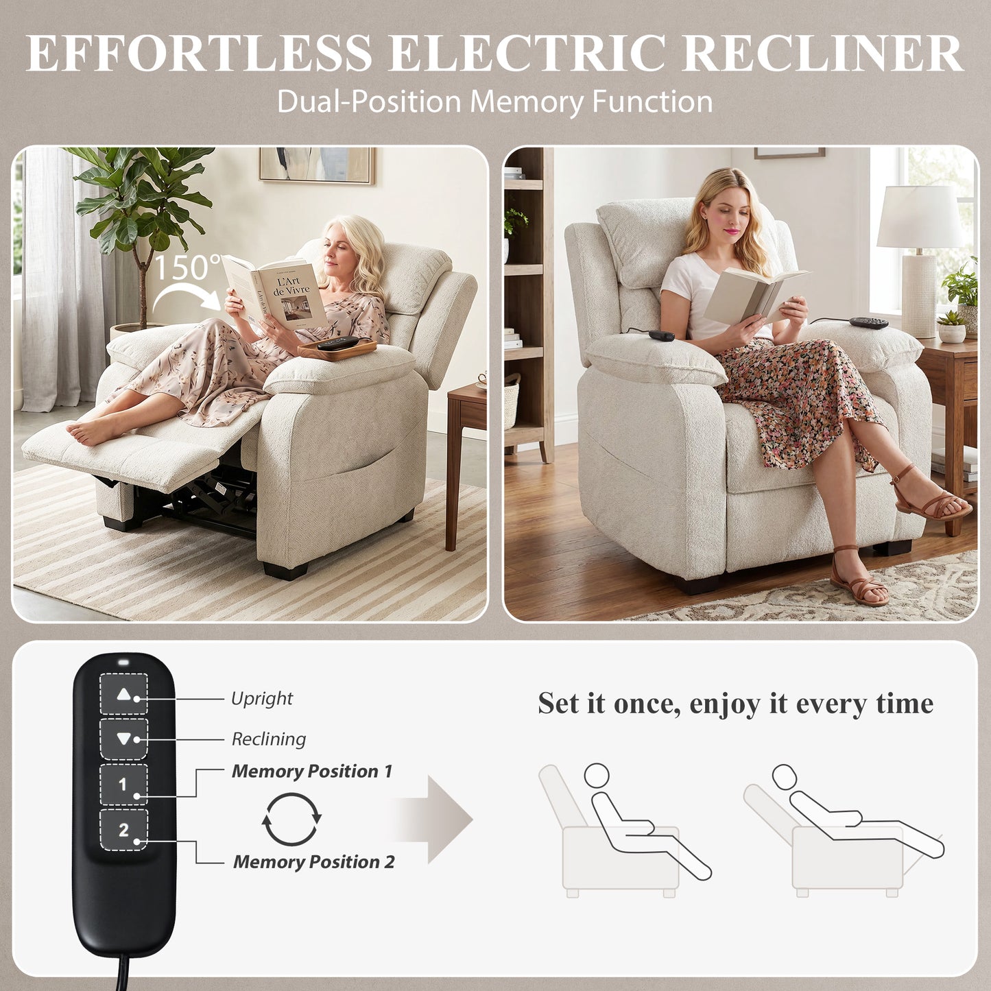 HOMCOM Power Recliner Armchair with Massage and Heat, Electric Reclining Chair with Wide Spring Seat, Cream White