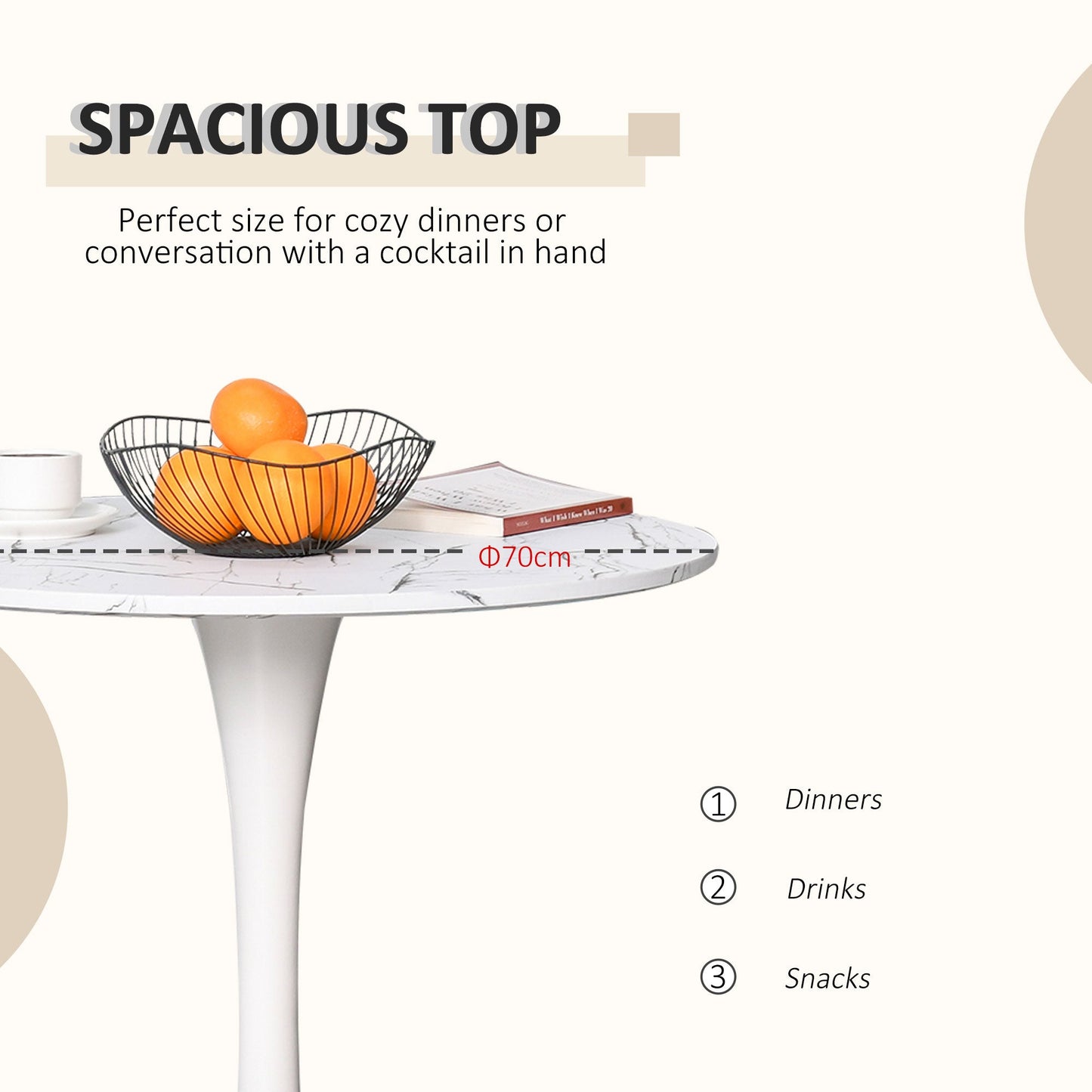 HOMCOM Modern Round Dining Table Leisure Coffee Bistro Table with Metal Base for Kitchen & Dining Room White