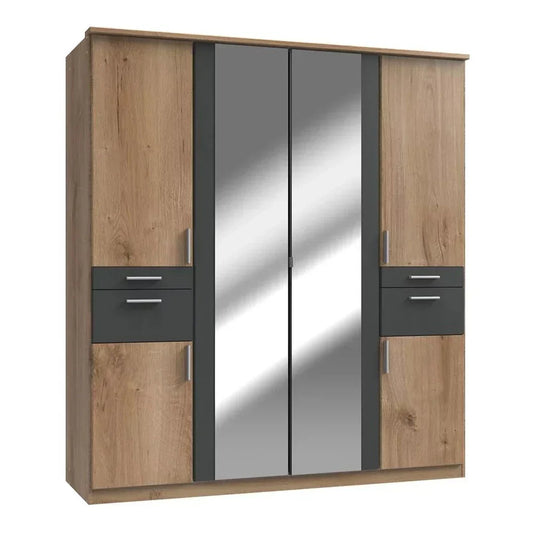 Wardrobe KODERA 4 Door Mirrored Wardrobe Oak 180cm