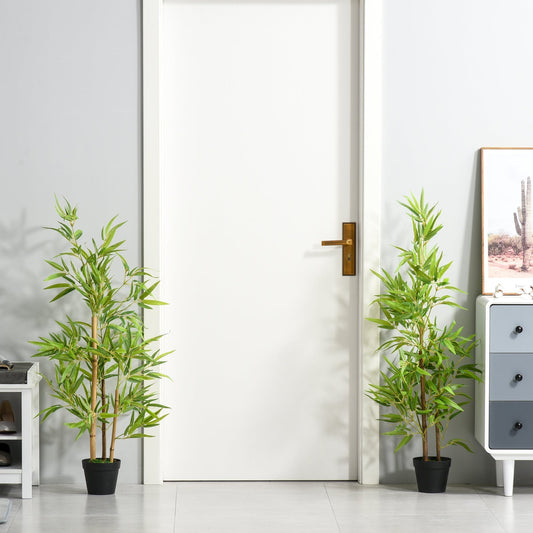 Outsunny Artificial Ficus Tree, with Weighted Plant Pot - Green