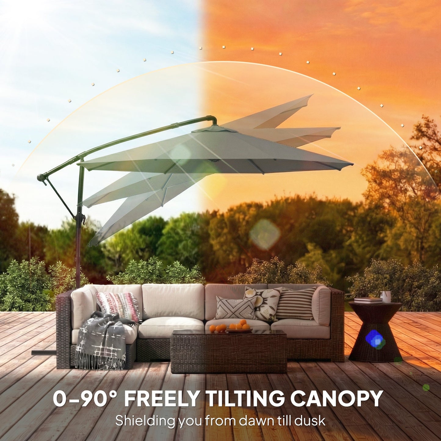 Outsunny 3 m Garden Cantilever Parasol with Cover, Round Overhanging Umbrella with 360 degrees Rotation, Tilt, Grey
