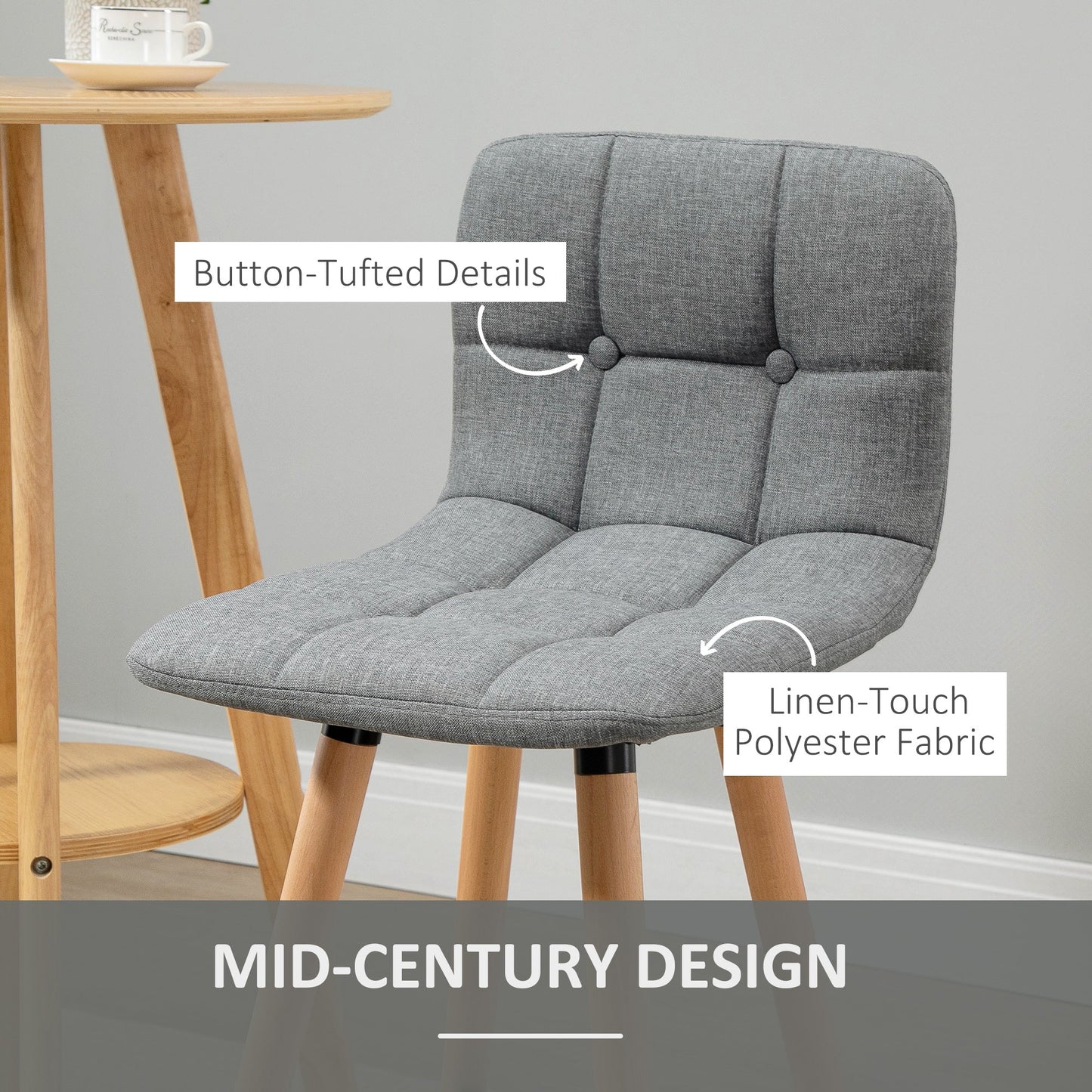 HOMCOM Breakfast Bar Stool Set of 2 Armless Button-Tufted Counter Height Bar Chairs with Wood Legs & Footrest, Grey