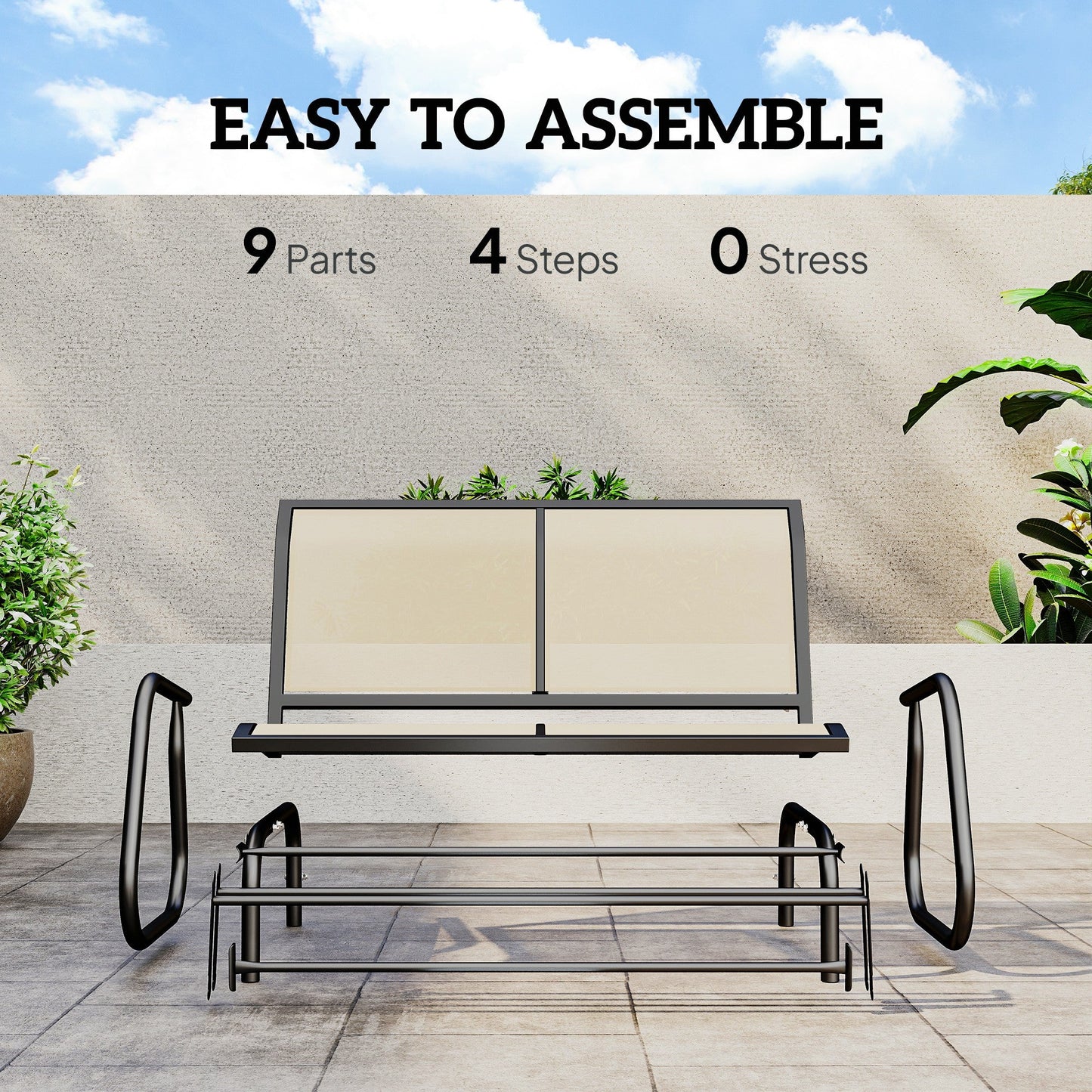 Outsunny 2-Person Outdoor Glider Bench Patio Double Swing Gliding Chair Loveseat w/Power Coated Steel Frame for Garden Patio Porch, Cream