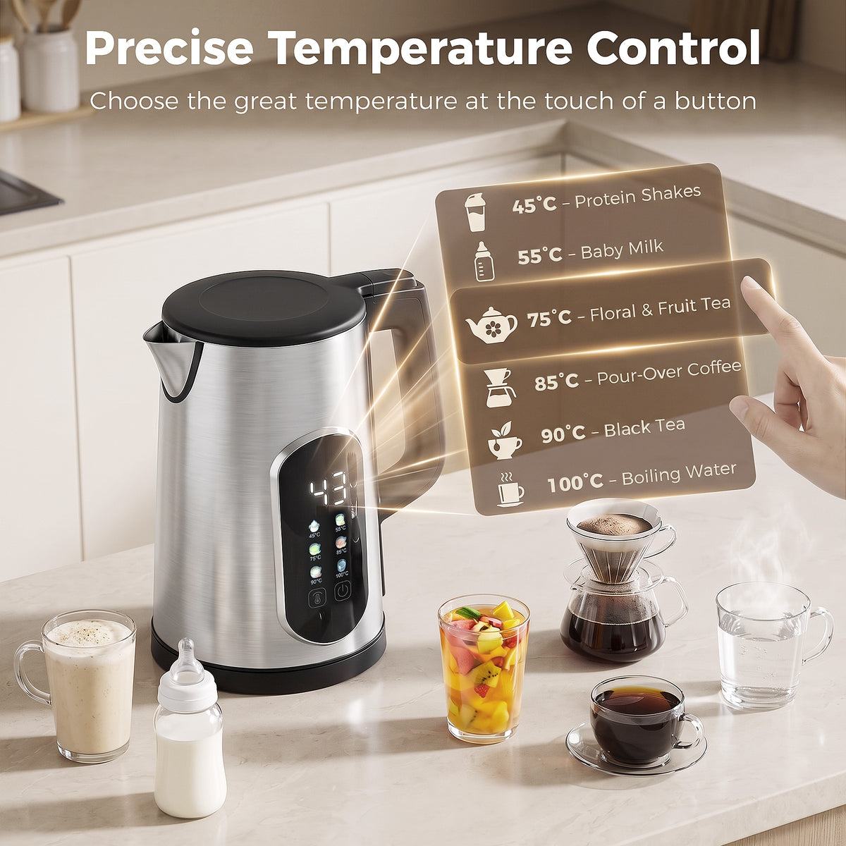 HOMCOM 1.5L Electric Kettle, 3000W Fast Boil Water Kettle with LED Touch Control, Strix Thermostat, Keep Warm Function