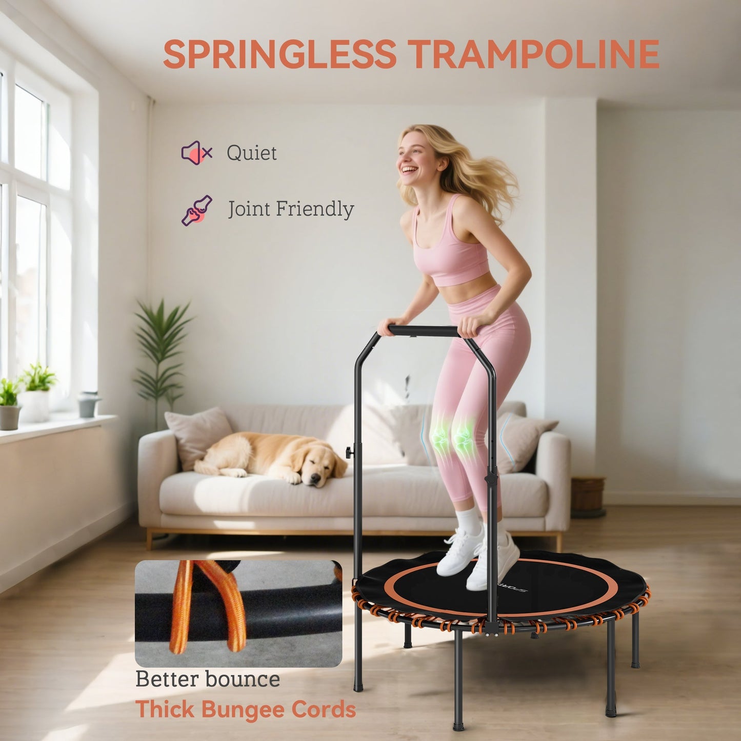 SPORTNOW 40" Foldable Fitness Trampoline Rebounder with Handle, Orange