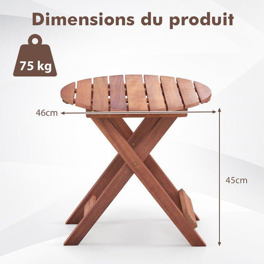 Wooden Side Table with Slatted Tabletop and Sturdy X-shaped Frame-B