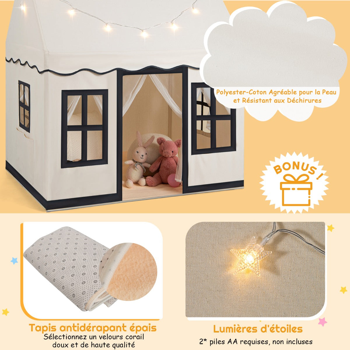 Kids Play Castle Tent with Washable Mat