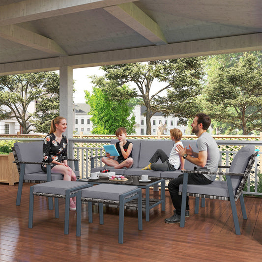 Outsunny Six-Piece Rattan Garden Sofa Set - Grey