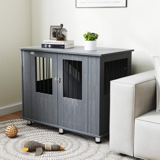 PawHut Dog Crate Table for Medium and Large Dogs with Magnetic Door for Indoor Use, 95 x 55 x 75 cm, Grey
