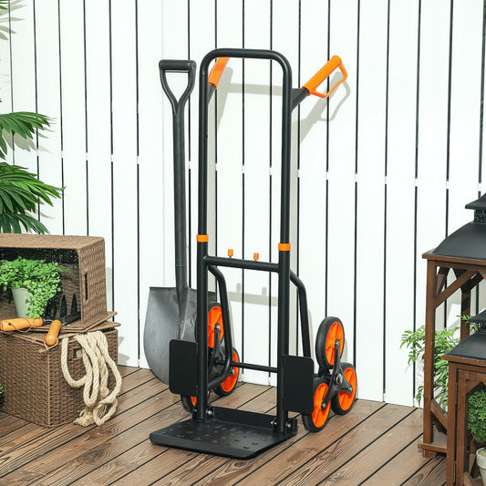 DURHAND Six-Wheel Folding Sack Barrow Trolley - Black/Orange