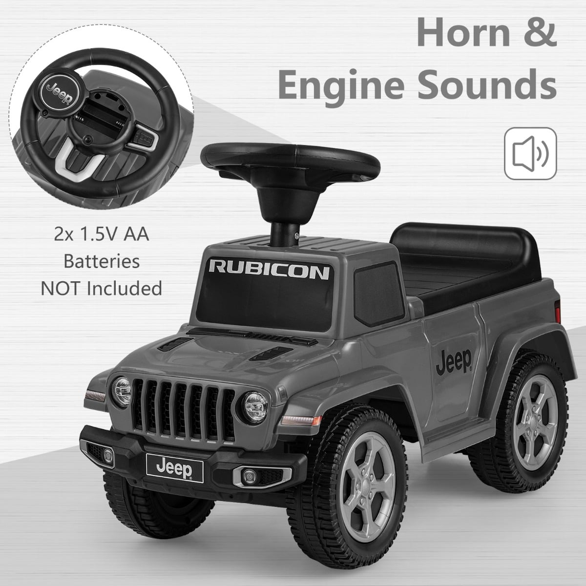 Licensed Jeep Ride On Push Car with Steering Wheel and Engine Sound for Ages 18-36 Months-Grey