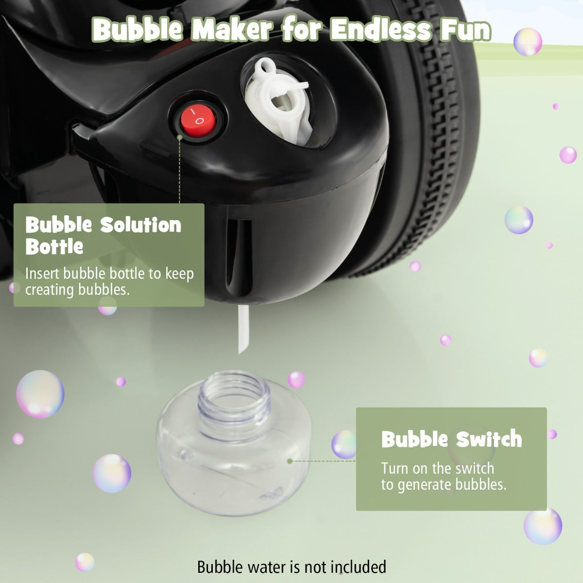 6V Electric Kid Ride on Motorcycle with Bubble Maker-Black