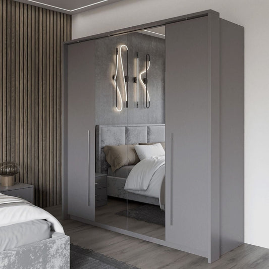 Kirklees Swinging Doors Wardrobe with Mirror - 210 Lava Grey