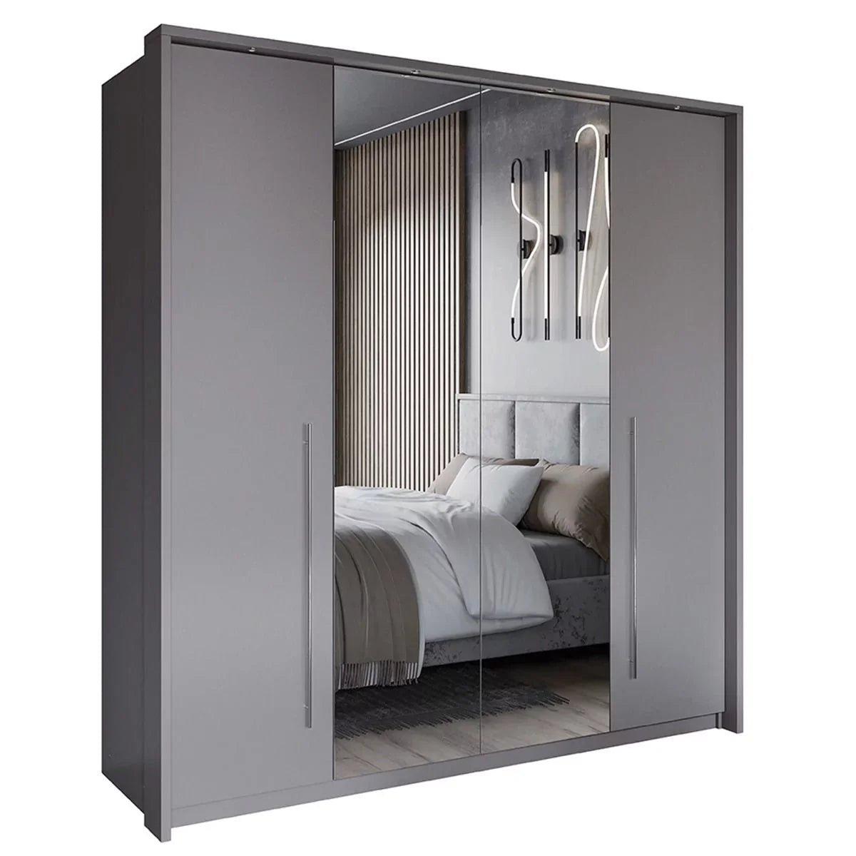 Kirklees Swinging Doors Wardrobe with Mirror - 210 Lava Grey
