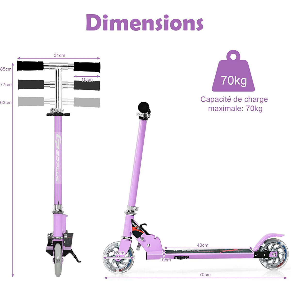 Kids Aluminum Folding Stunt Scooter with LED Wheels-Purple