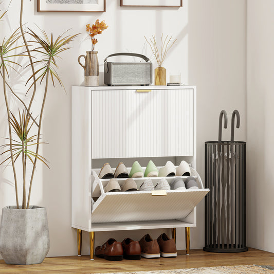 HOMCOM Elegant Two-Drawer Shoe Cabinet - White