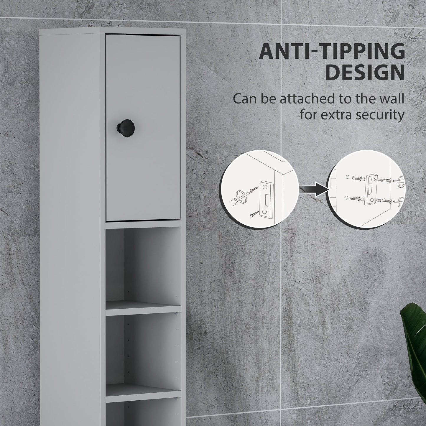 kleankin 180cm Slim Bathroom Cabinet, with Drawer, Shelves and Cupboards - Grey