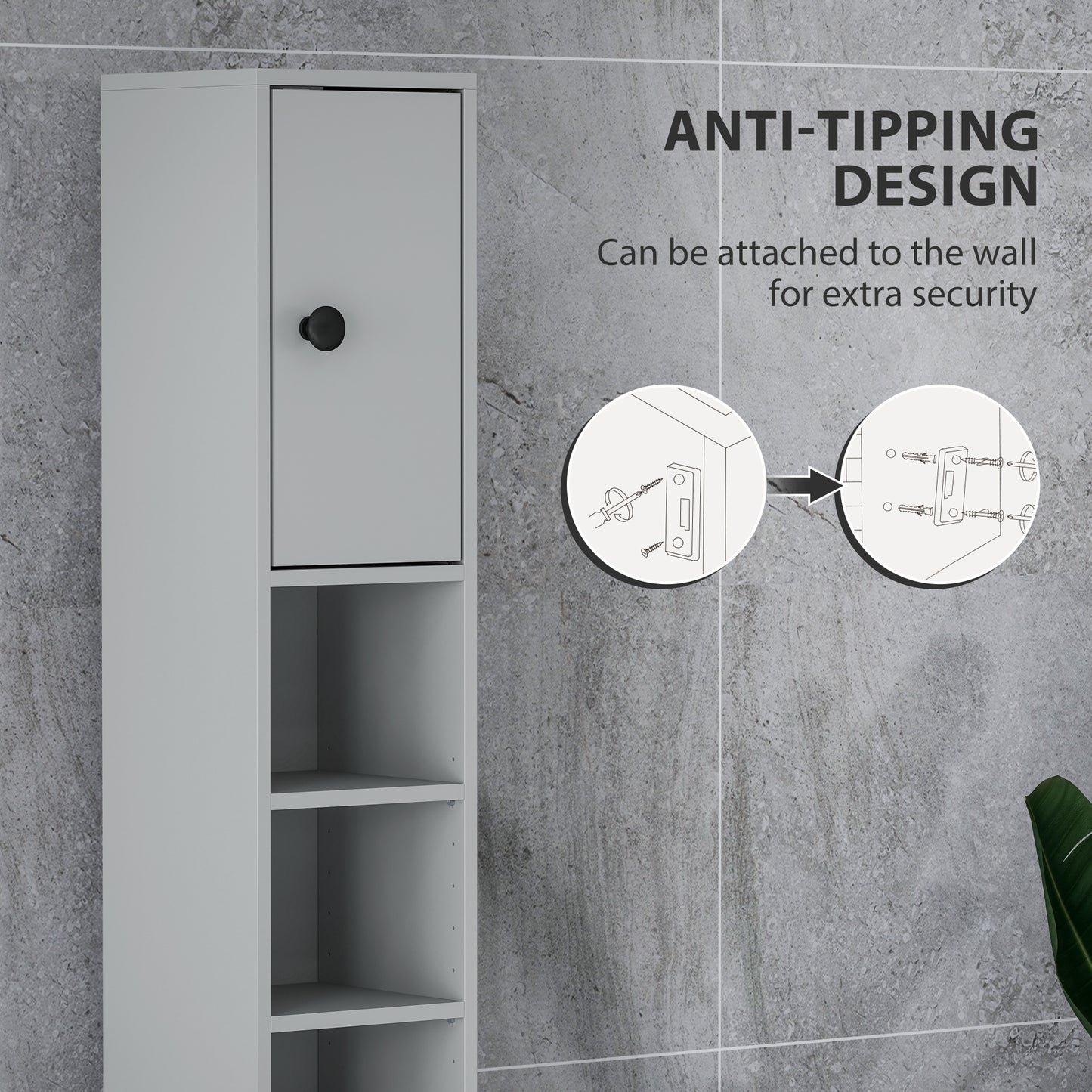 kleankin 180cm Slim Bathroom Cabinet, with Drawer, Shelves and Cupboards - Grey