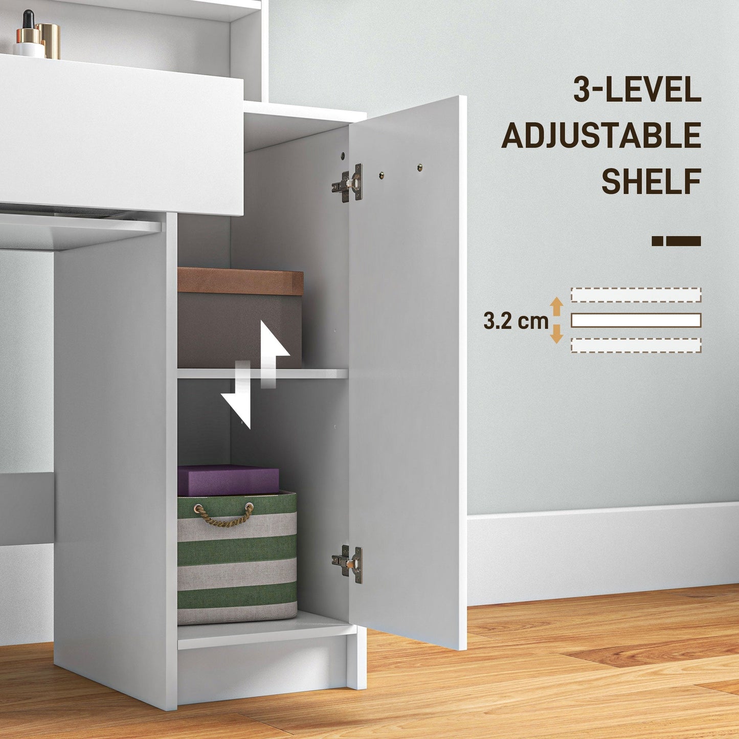 HOMCOM Dressing Table and Stool Set, with Storage - White