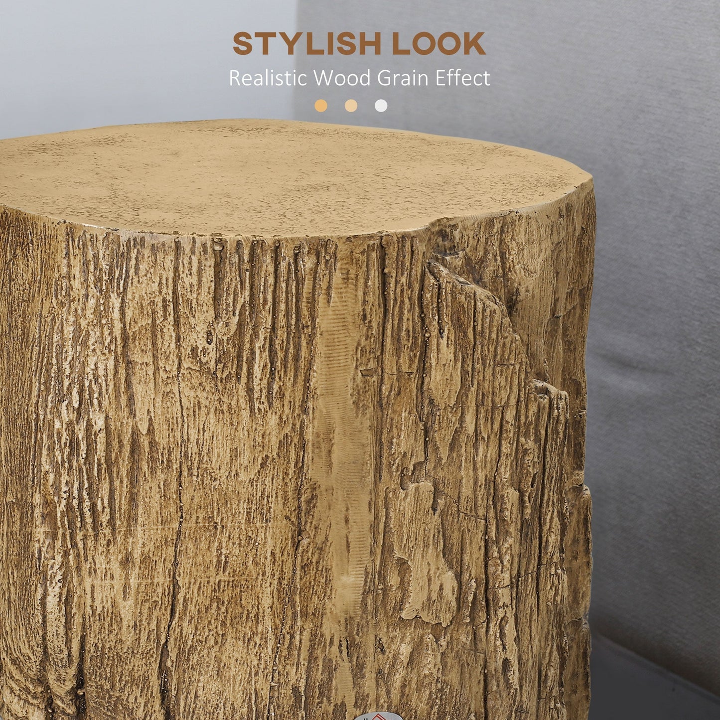 HOMCOM Tree Stump End Table, Round Concrete Side Table for Indoor and Outdoor Use, Natural Wood Effect