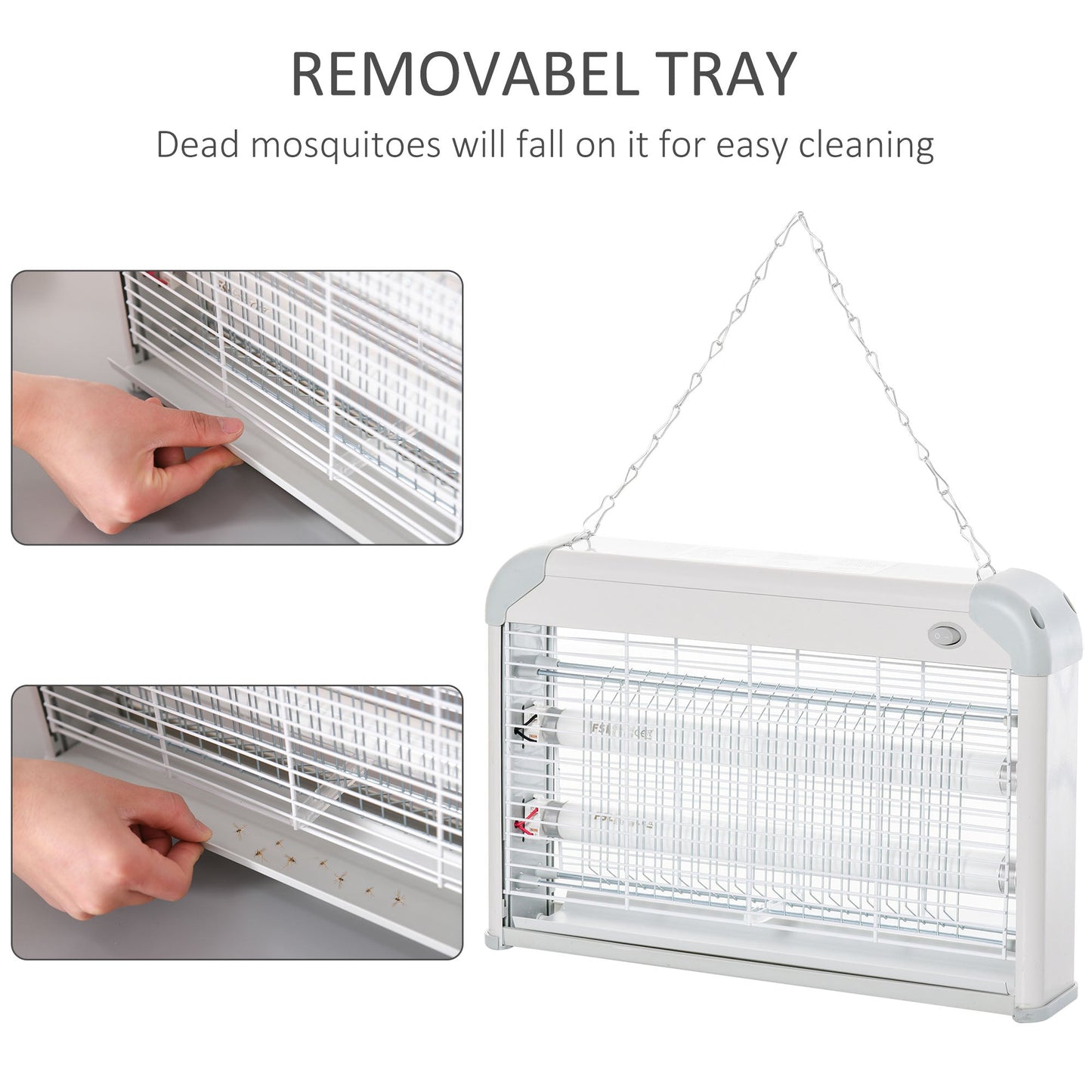 Outsunny Electric Fly Zapper, 20W Electric Fly Killer, Wall Hanging Bug Zapper Indoor & Outdoor Attracting Insect Mosquito Killer, Grey