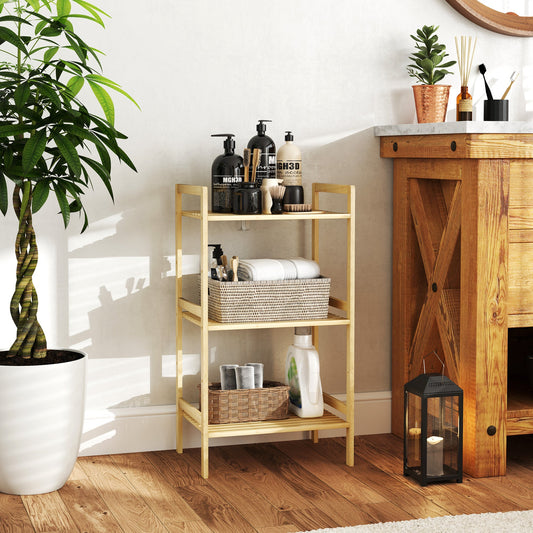 HOMCOM Three-Tier Bamboo Adjustable Shelf Storage Unit