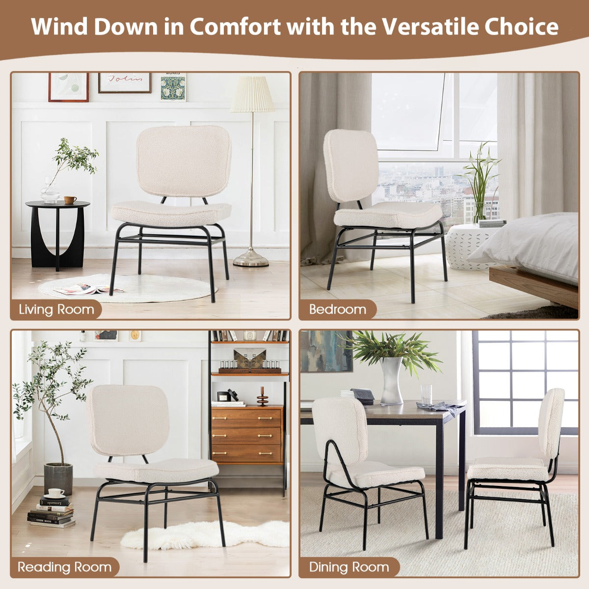 Upholstered Accent Chair with Sponge Padding and Adjustable Foot Pads-White